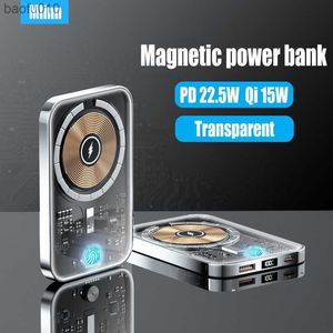 10000mAh Magnetic Wireless Power Bank PD20W Transparent Reserv Safe Battery Pack Mag för MacSafe iPhone 14 13 12 Pro Max L230712