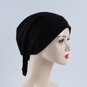 Odzież etniczna damska muzułmańska gumka hidżab jednokolorowa regulowana mała czapka tuba owinięta prawdziwym kapeluszem ze słuchawkami