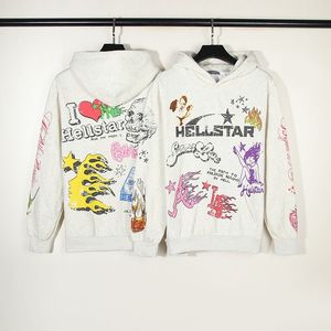 남자와 여자 모두를위한 새로운 Hellstar Skull Graffiti 프린트 까마귀 스웨트 셔츠 불꽃 디자이너 까마귀 긴 소매 코트 플러스 mlxl2xl