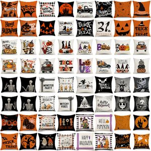Happy Halloween-Kissenbezug, Kürbis-Baumwoll-Leinen, quadratischer Überwurf-Kissenbezug, 18 x 18 Überwurf-Kissenbezüge