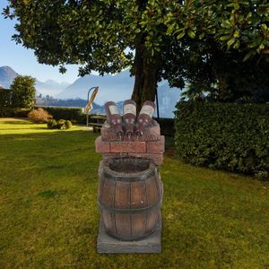 Garden Decorations Resin Wine Bottle And Barrel Outdoor Water Fountain Sculpture Rustic Yard & Waterfall Decoration Fountains