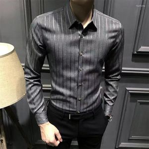 Männer Casual Hemden Große Größe Soziale Formale Tops Büro Business Solide Gestreiften Kragen Männer Kleid Hemd Lange Ärmeln Für Anzug A131