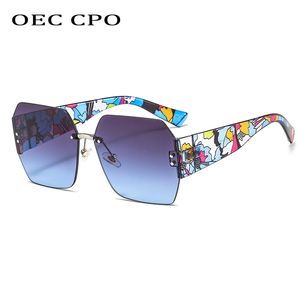 OEC CPO ファッションリムレスサングラス女性スクエアゴーグルメガネ女性ブランドトレンド花脚シェード Uv400 ヴィンテージ眼鏡