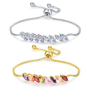 15mm Arcobaleno Multicolore Taglio Marquise Bling Slider Regolabile Cz Zircone Bracciale Cristallo Matrimonio Nuziale Placca D'oro Bracciali A Catena Braccialetto Per Le Donne Sposa Gioielli