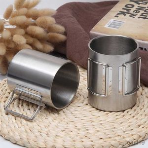 Tazze da caffè in acciaio inox Boccale da birra Bicchieri pieghevole Tè al latte Succo d'acqua Tazza da bere con manico Stoviglie da cucina R230712