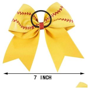 Hair Accessories 7 Leather Baseball Cheer Bow For Girl Kid Handmade Glitter Softball Cheerleading With Ponytail Holder Accessories34 Dhson