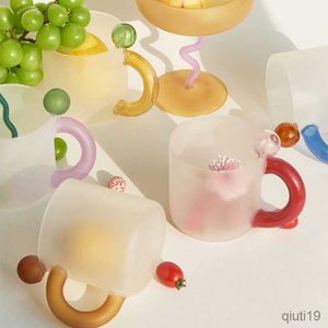Tassen Farbiger Griff Glastasse Kaffeetasse Hochglas Hitzebeständiger Wasserbecher Kreative Büro-Teetasse R230712