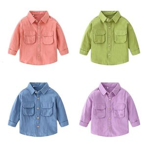 Kinder Shirts 2 6Y Frühling Herbst Mode Junge Für Kinder Drehen unten Kragen Streifen Langarm Dünne Stil Taste Mäntel 230711