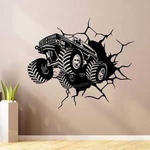 Andra dekorativa klistermärken Monster Truck Wall Decal Crash Trucks Wheels Toy Car Wall Sticker For Boys Room Nursery Decor Vinyl Home Decor Stickers B612 X0712