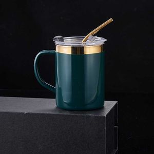Tazze Tazza da caffè in acciaio inossidabile con coperchio Maniglia termica portatile Vino Latte Birra Tazza d'acqua Strumenti per bere da ufficio R230712