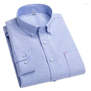 Fritidsskjortor för män Herrskjorta Bomull Oxford Långärmad Pläd För Man Vitrutiga Herrkläder Enstaka tryck Lättskött