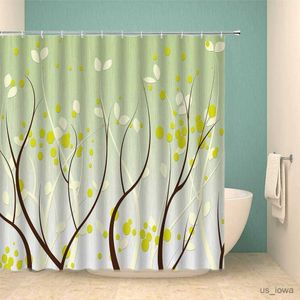 Duschgardiner grönt träd duschgardin färska blad grenar vår naturliga beige brunt tyg badgardiner badrum polyester med krok r230712