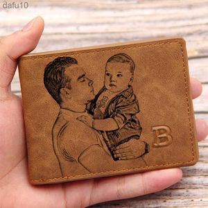 CEXIKA Personalized Photo Wallet Men Custom Engraving Picture Text Short Wallets Husband Father's Day Gift Anniversary for Him L230704