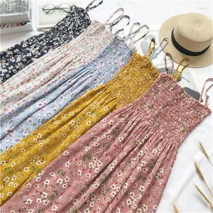 Повседневные платья 2023 Slim Women Spaghetti Prant Print Summer Dress Girl Chiffon Flower Midi Long без рукавов Vestidos 747