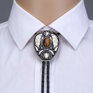 Bolo slipsar Vintage western leaf tiger eye stone bolo slips för man handgjorda indisk cowboy western cowgirl läderrep zink legering slips 230712