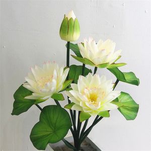 Flores secas 10 cabeças flor de lótus artificial com sapo verde seda nenúfar caules para festa de casamento decoração de jardim em casa 230711