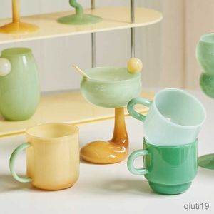 Muggar Jade Color Glass Glass Mug Retro Ving Glass Goblet Cup Drinkware Coffee Mug Cocktail Glass Home R230712