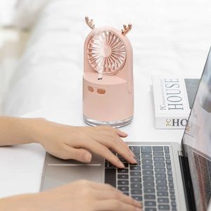 Electric Fans Cameras Portable Table Fan 2000mAh USB Rechargeable 240ML Deer Ultrasonic Humidifier With Color Led Light Aroma Diffuser For Home Office