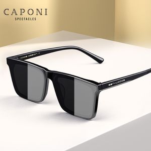 CAPONI Nylon Polarized Sunglasses High Quality Acetate Square Flat Design Sun Glasses For Men UV400 Protect Black Shades CP7499