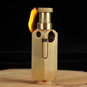 CNC Vintage Handmade Brass Trench Kerosene Lighter, Oil No Gasoline Briquet Lighter,3 Sides Fire Ignition Smoking Tool 7.2*2.1cm SSD6 3ONN