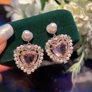 Dangle Earrings Romantic Sweet Wedding Luxury Jewelry Real Gold Plated Fashion Brand Design Pearl Heart Eardrop