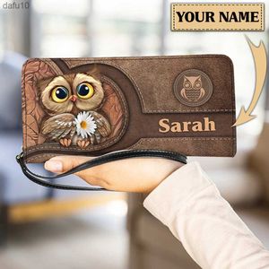 Kawaii Cartoon Owl Pattern Women's PU Leather Wristlet Clutch Cell Phone Wallet Multi Card Organizer Wallet Purse Portefeuille L230704