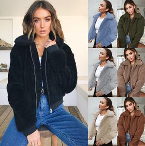 European American autumn winter warm Female Casual Lapel Neck Outerwear velvet Women's Jackets womea's clothing Coats