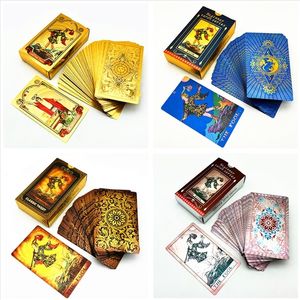 Atividades de jogos ao ar livre 1 baralho de cartas de tarô de plástico à prova d'água durável Rider Waite Gold Black Blue Cards Divination With Guide Book L742 230711