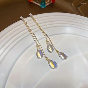 Brincos pendentes com gema gota d'água borla japonesa e coreana simples moda longa feminina