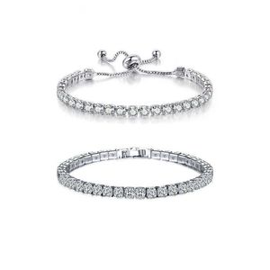 4mm 2 pçs/set princesa corte redondo novo quente vendido cobre diamante tênis pulseira legal completo cz zircão handband banhado a ouro branco corrente pulseiras pulseira para homens mulheres jóias