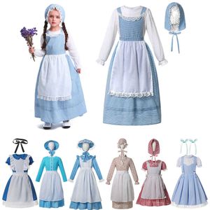 Платья девочки Muababy Girls Colonial Dress Prairie Pilgrim Child Festival Festival национальные костюмы наряды Pioneer Carnival Cleasheshkd230712