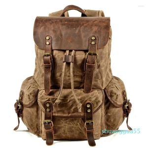 Mochilas Europa Lona Couro Mochilas Mens Laptop Mochilas Mochilas Impermeáveis Grandes Mochilas de Viagem Enceradas Grandes