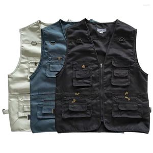 Men's Vests Multi Pockets Vest Coat Versatile Outdoor Cargo Waistcoat Multi-pocketed V-neck Sleeveless For Summer Pography