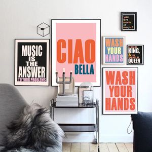 Citação positiva Wall Art Music Is The Answer Canvas Painting Poster Nordic Print Painting Wall Pictures Casal Room Decor Gift For Friend w06