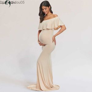 Elegant Off Shoulder Maternity Dress for Photo Shoot - Slim Fit Long Pregnancy Gown for Party, Photography - L230712