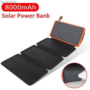 8000mAh Portable Foldable Solar Power Bank External Battery Powerbank Phone Charger With SOS LED Camping Light Poverbank L230712