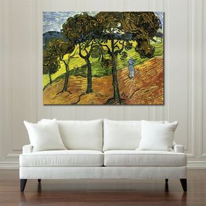 Hand Painted Textured Canvas Art Landscape with Trees and Figures Vincent Van Gogh Painting Still Life Dining Room Decor