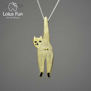Подвесные ожерелья Lotus Fun 18k Gold Long Naughty Fashion Cute Cat Pendant 925 Серебряные цепочки стерлингов и ожерелья для женщин Оригинальные ювелирные изделия HKD230712
