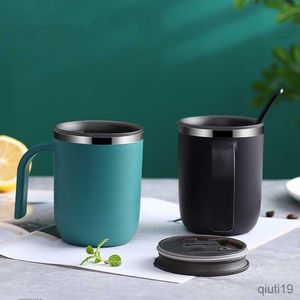 Mugs 400ml Stainless Steel Coffee Mug Double Wall Leakproof Beer Milk Cup With Lid for Office Home Kitchen Drinkware Tableware R230712
