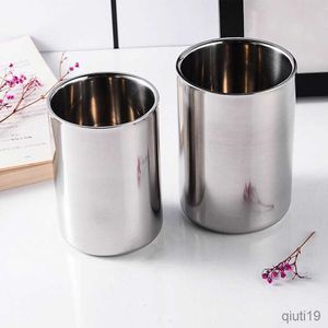 Muggar Rostfritt stål Dubbelvägg Silver Kaffe Öl Mugg Bärbar Resevattenkopp Te Mjölkmuggar Dryckesgods 350ml/500ml R230712