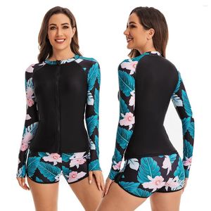 Costumi da bagno da donna Costume da bagno a maniche lunghe in due pezzi Rash Guard Top Bottoms Costume da bagno da surf Swim Surf Full Zip Camicia con ragazzo