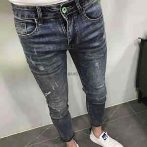 Pantaloni da uomo Ricamo Baffi di gatto Graffi Piccoli piedi Adolescenti Jeans slim Uomo Estate New Thin Coreano Trendy Social People Pantaloni a matita J230712