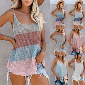 Summer 2023 Women's Tanks Knitted Tank Top Contrast Camis Round Neck Strap Knitted Woman Europe America