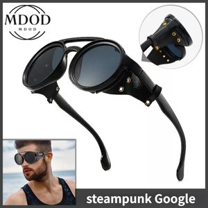 Steampunk güneş gözlükleri erkekler yuvarlak gece görme googles vintage punk güneş gözlükleri marka tasarım yürüyüş sürüş gölgeleri gözlük UV400