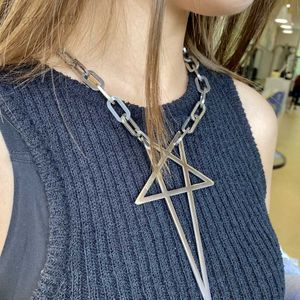 Pendant Necklaces Punk Rock Hip HopTrend Exaggerate Coarse chain Pentacle Pendant Titanium steel Choke Necklace For Women Men Girls Jewelry HKD230712