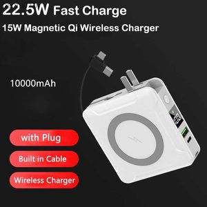 10000mAh Magnetic Qi Wireless Charger Power Bank with Cable Plug 22.5W QC PD 3.0 Fast Charging for iPhone 14 13 12 Huawei Xiaomi L230712