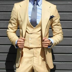 Erkek takım elbise uyarlanmış iş çentik yaka erkekler düğün damat smokin ince fit balo blazer 3 adet ceket pantolon yeleği