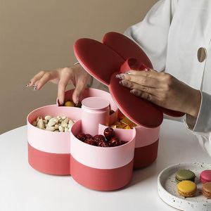 Пластины скандинавской двойной слой вращающейся конфетной коробки украшайте гостиную форму цветов украшение чайного подноса.
