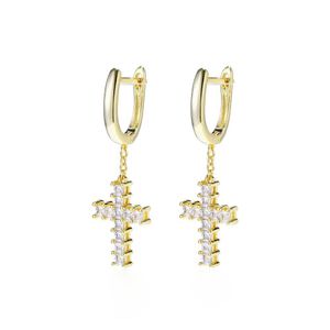 Hoop Huggie Hip Hop Cross Earrings Bling White Zircon Drop 18K Real Gold /Platinum Plated Delivery Jewelry Dhtkn