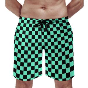 Men's Shorts Checkerboard Pattern Board Green And Black Checkers Comfortable Short Leisure Plus Size Swimming Trunks Man
